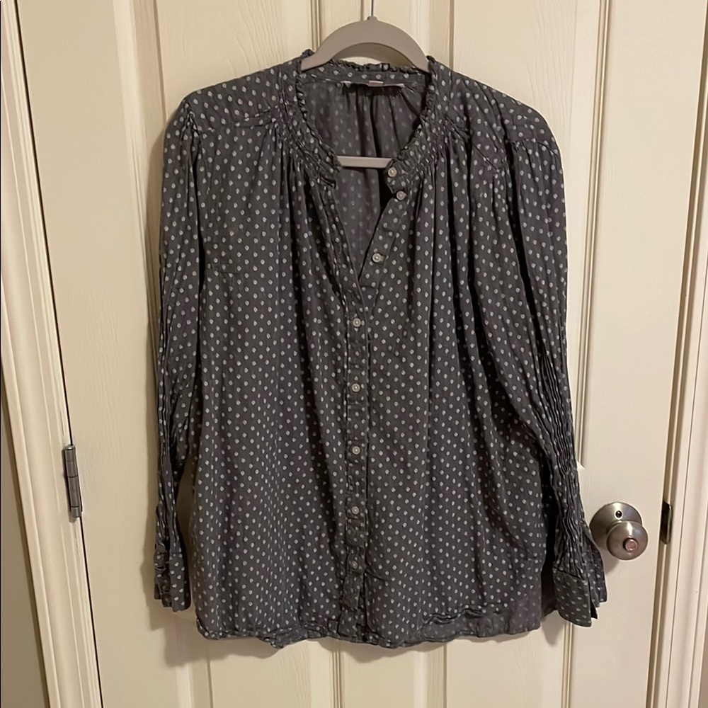 LOFT Gray Polka Dot Blouse - XL